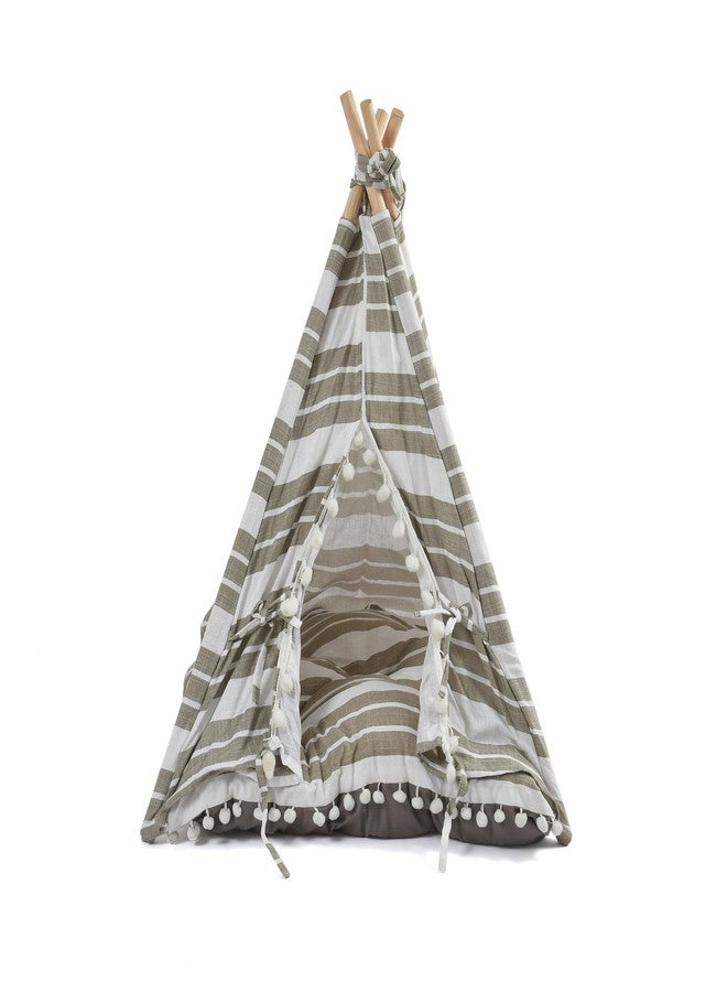 DECOVIA Dog & Cat Teepee Tent with Soft Cushion Bed - Cute Indoor Pet House for Small Dogs & Cats | Durable Wooden Frame & Breathable Cotton Fabric | (Size_28x28x31 Inches) (Green) - Image 3